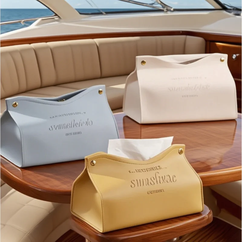 

1/3pc yacht ship storage tissue box, eco-friendly leather, multifunctional solid color, creative napkin storage box