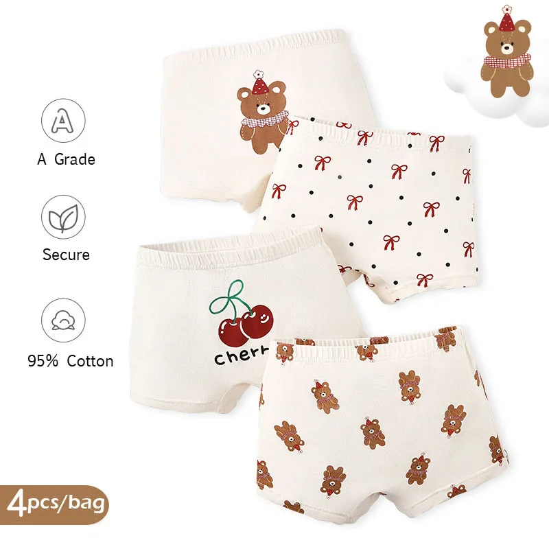 

Baby Girls' Underwear Cute Bear Pattern Underpants Children's Cotton Shorts Pants Kids Briefs Panties 4pcs/pack