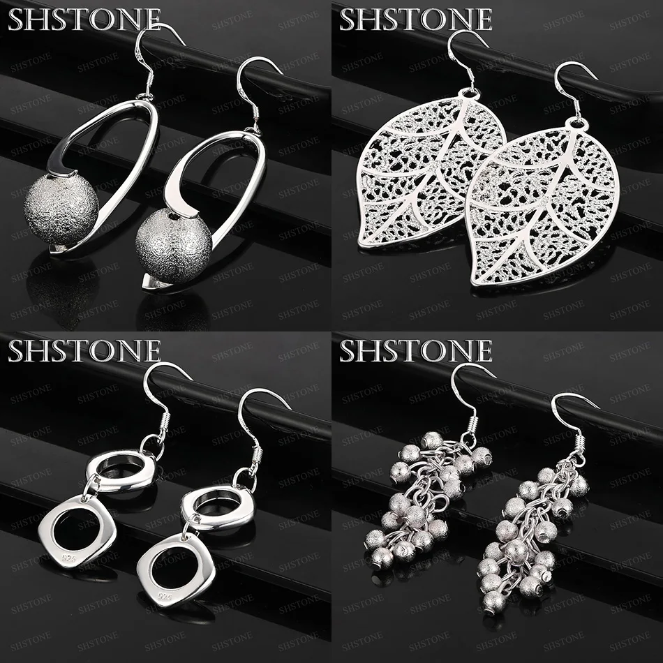 

Classics 925 Sterling Silver Sanding Grape Beads Hollow Leaves Square Drop Earrings Lady Elegant New Jewelry Holiday Gift Party