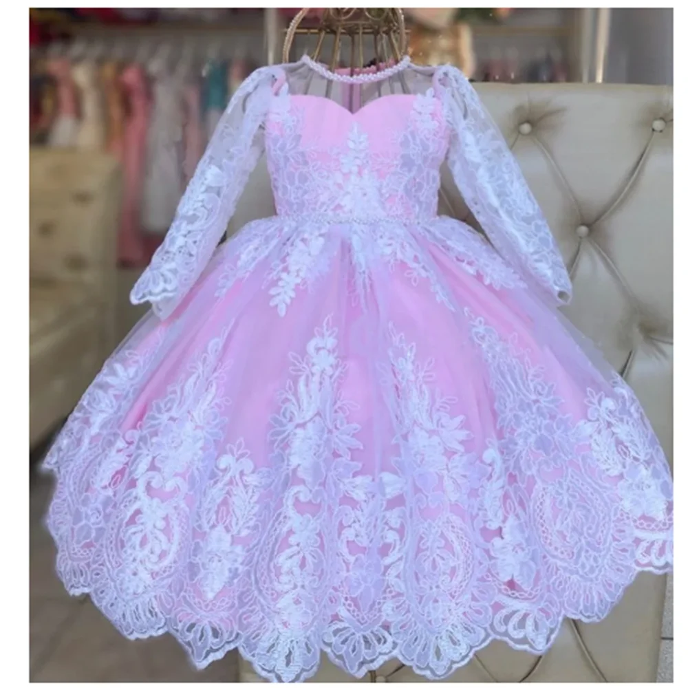 White Flower Girl Dresses Lace Tulle Princess For Weddings Puffy Floral Kid Birthday Party Beauty Pageant Communion Ball Gowns