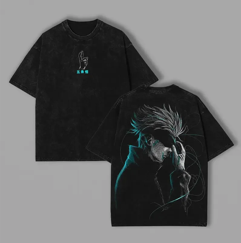 Anime Jujutsu Kaisen Gojo Satoru T-shirt For Men's Women Clothing Harajuku Washed T Shirt Summer Short Sleeve Cotton Tees Tops