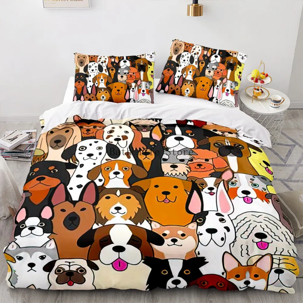 Cute Dog Bedding Set Double Single King Queen Polyester Animal Dogs Shiba Inu Bed Duvet Cover Pillowcase Kids Quilt Cover Decor