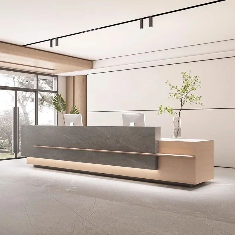 

Industrial Small Reception Modern Office Desk Receptionist Wooden Retail Register Luxury Company Mostrador Postmodern Furniture
