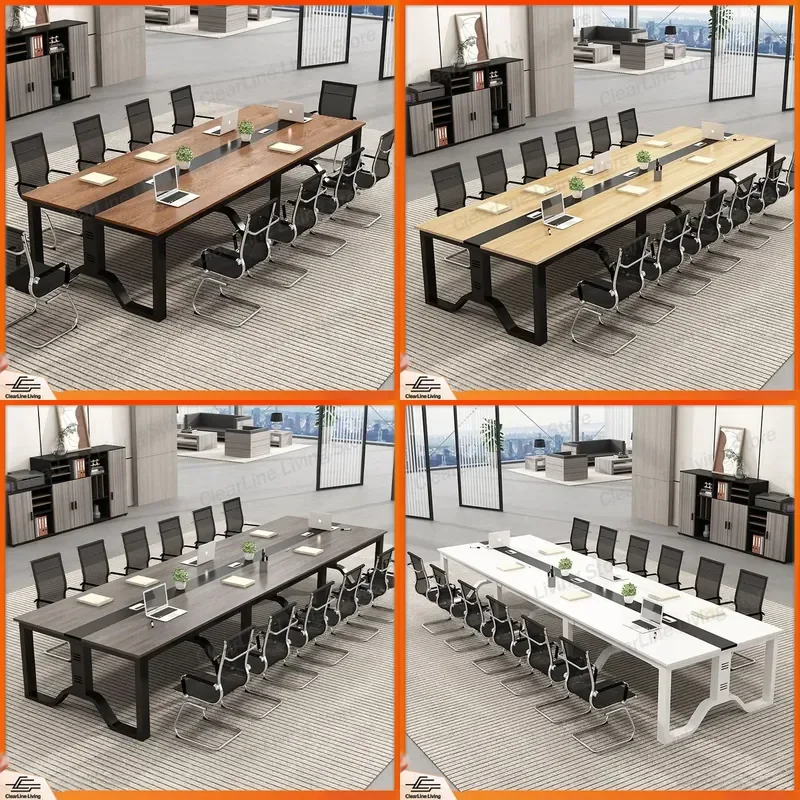 Modern Rectangular Business Conference Table Simple Strip Design with Chairs Staff Desk Workbench for Office Meeting
