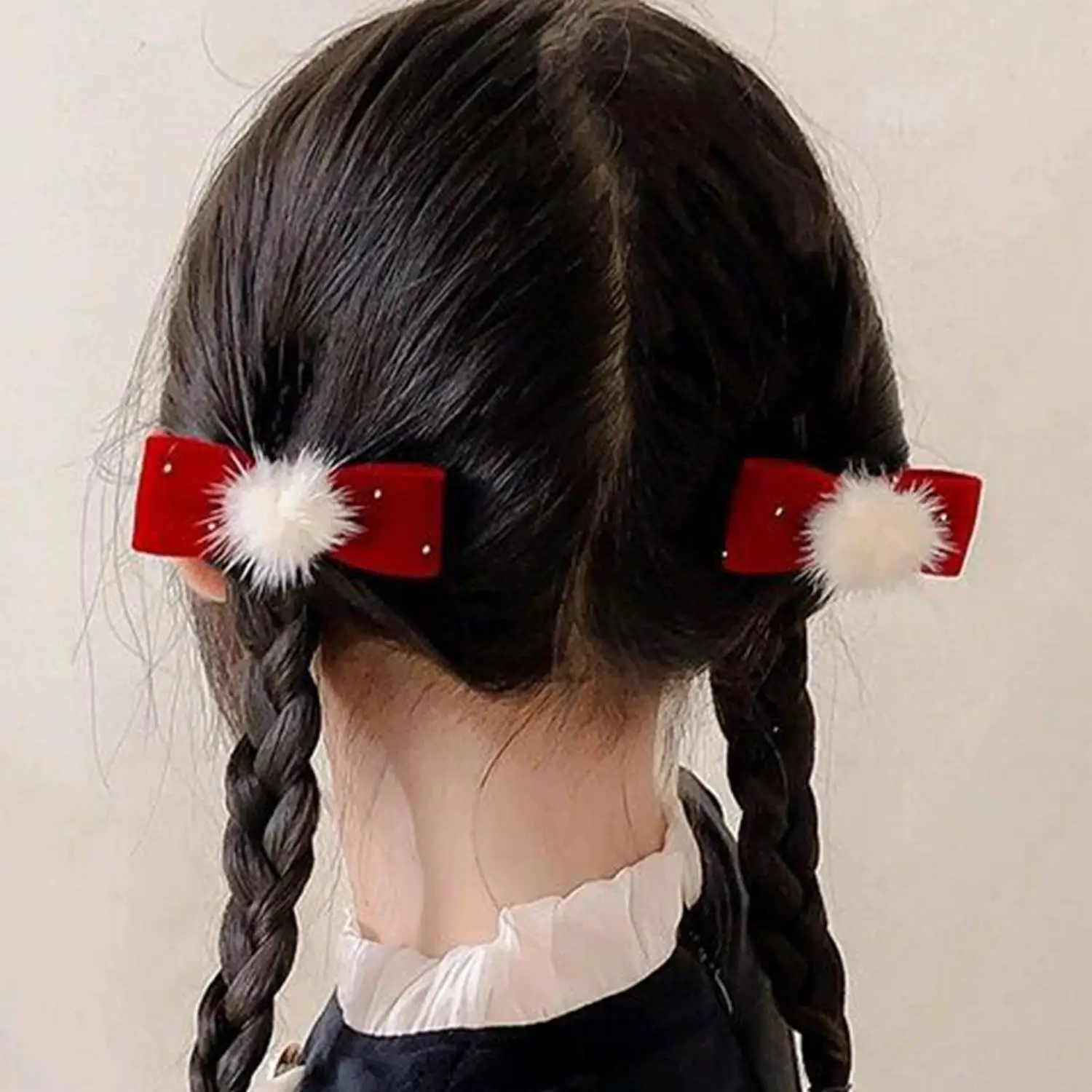 

1 Pair Winter Velvet Head Rope Hairpin Ball Bowknot Flocking Hair Clip Hair Tie Child New Year's Headdress Girl Sweet Headband