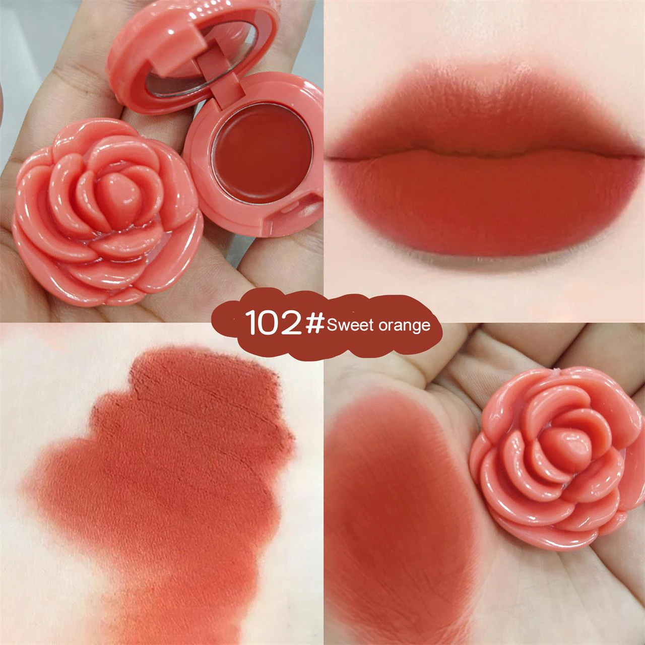 Creative Rose-Shaped Matte Lipstick Velvet Mousse Lip Clay Long-Lasting Lightweight Matte Makeup Effect Blush for All Skin Types