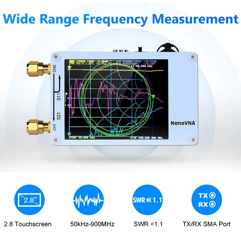 

Nano VNA Vector Network Analyzer 50KHz-900MHz Digital Touching Screen Shortwave MF HF VHF UHF Antenna Analyzer Standing Wave