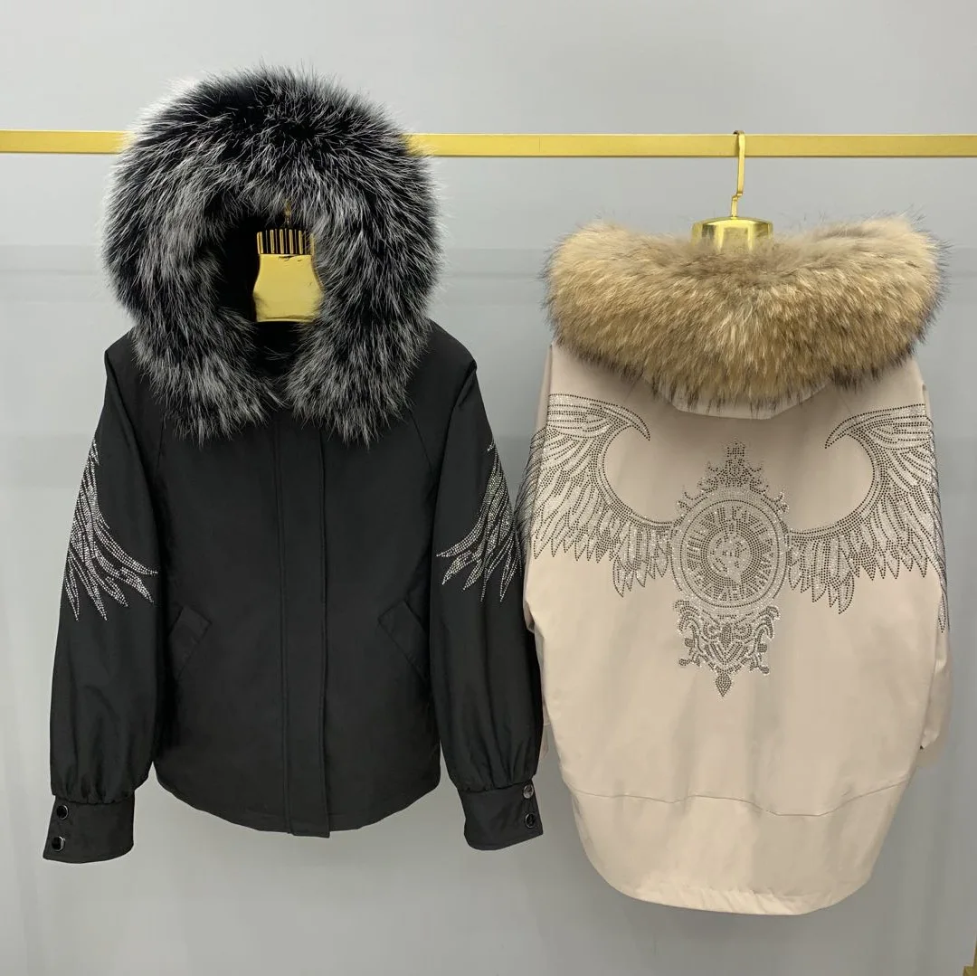 Women's 2024 New Long Sleeve Chic Fur Jackets Feminine Removable Rex Rabbit Liner Fur Integrated Women's Clothes Fashion Parkas