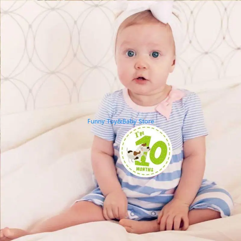 C90B Boho Animals Adesivi per il mese neonato per bambino Neutro genere (12 conteggi)