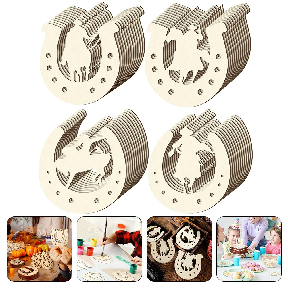 

48pcs Wooden Horseshoe Cutouts Unpainted Diy Graffiti Wood Slices Handmade Hanging Ornaments Creative Unfinished Wood Chips