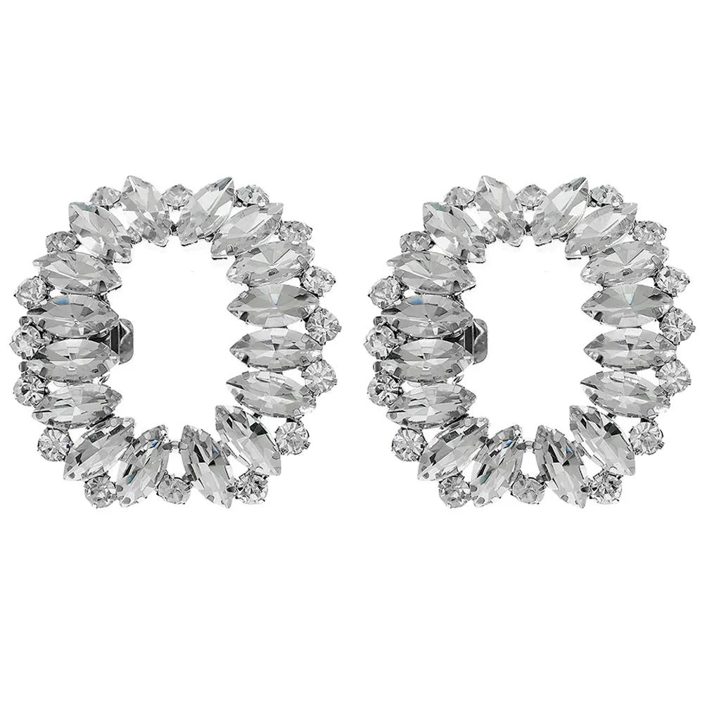 

High Heels Flower Rhinestone Clip Decorative Rhinestone Shoe Clips Buckles for Bridal Shoes Silver -J085S Removable Buttons