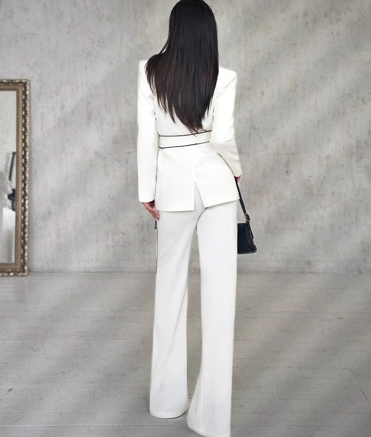 White Black Women Pants Suits Slim Fit Prom Evening Guest Formal Wear Custom Made 2 Pieces With Belt