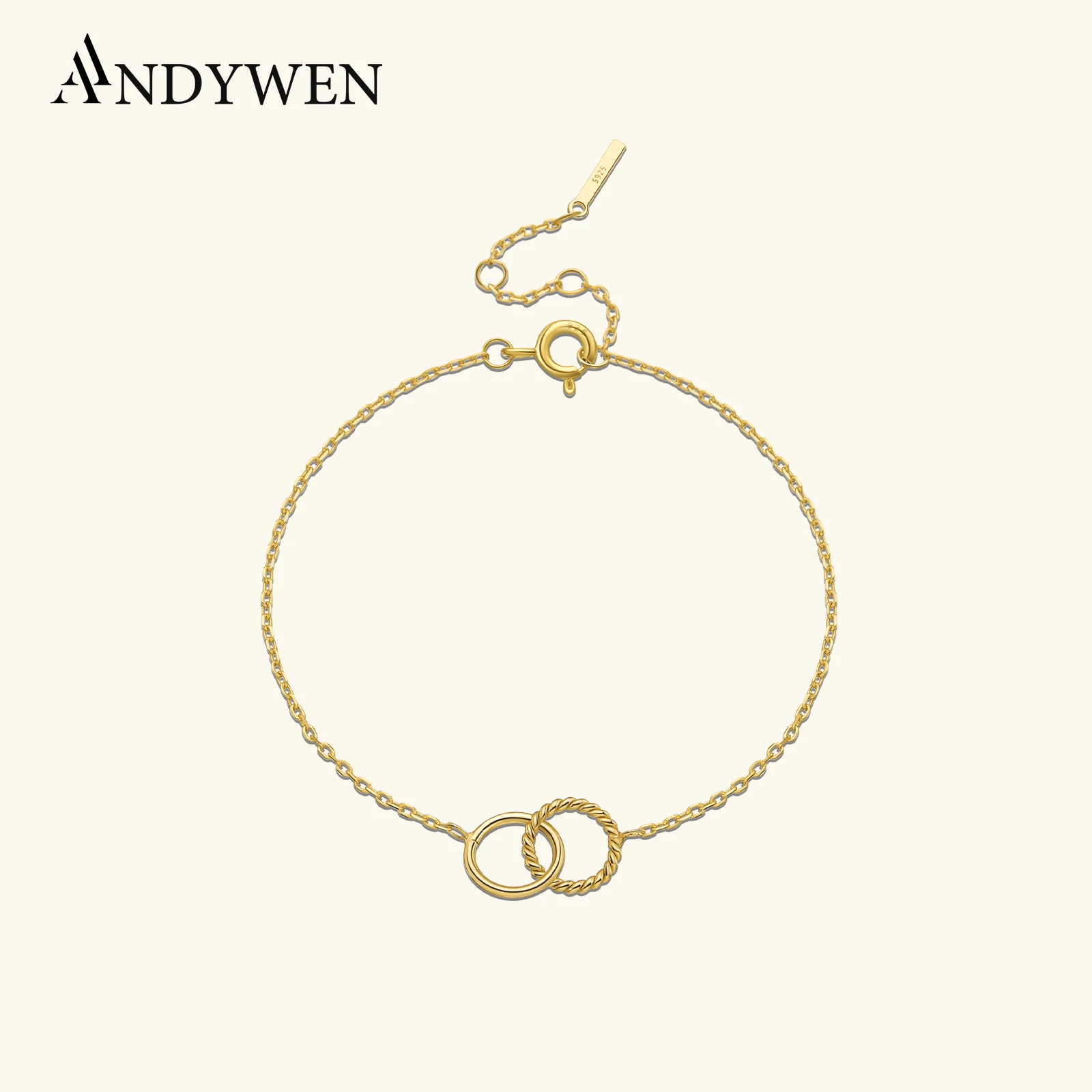 ANDYWEN Women 925 Sterling Silver Double Loop Clasp Bracelet Smooth & Rope Textured Links Casual Party Modern Minimalist Jewelry