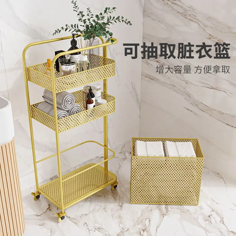 

Bathroom Light Luxury Dirty Clothes Basket Cart Ins Wind Clothes Storage Basket Narrow Shelf Kitchen Islands Trolleys Furniture