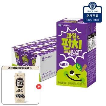 연세우유 과일펀치 청포도 190ml 24팩+검은콩&고칼슘두유 1L