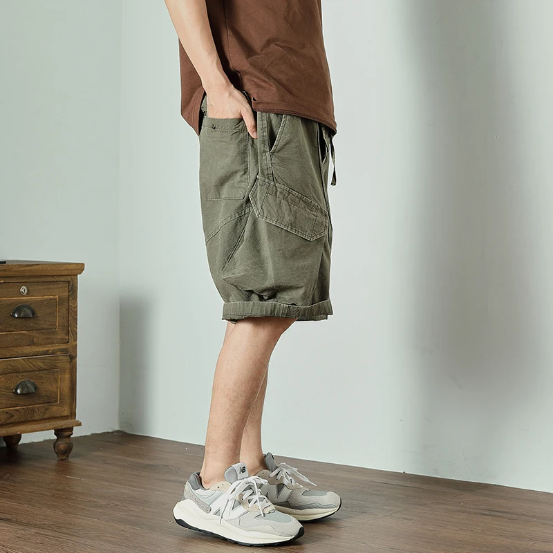 Vintage cargo shorts men\'s summer outdoor leisure sports men\'s quarter pants function large pocket pants tide