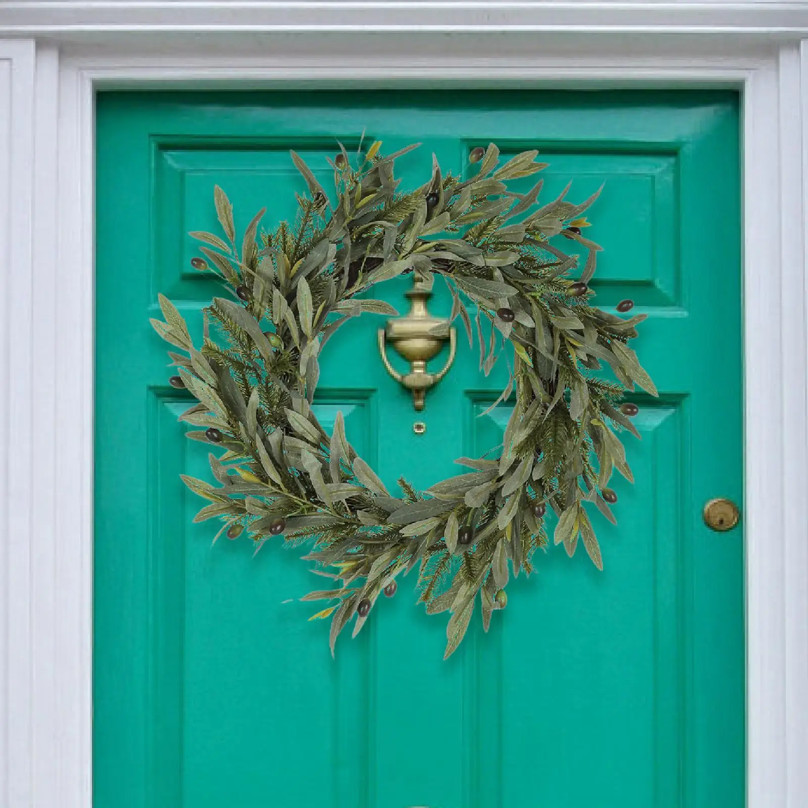 

Artificial Olive Wreath Greenery Leaves with Olive Beans Door Front Ornament Olive Branch for Anniversary Farmhouse Office