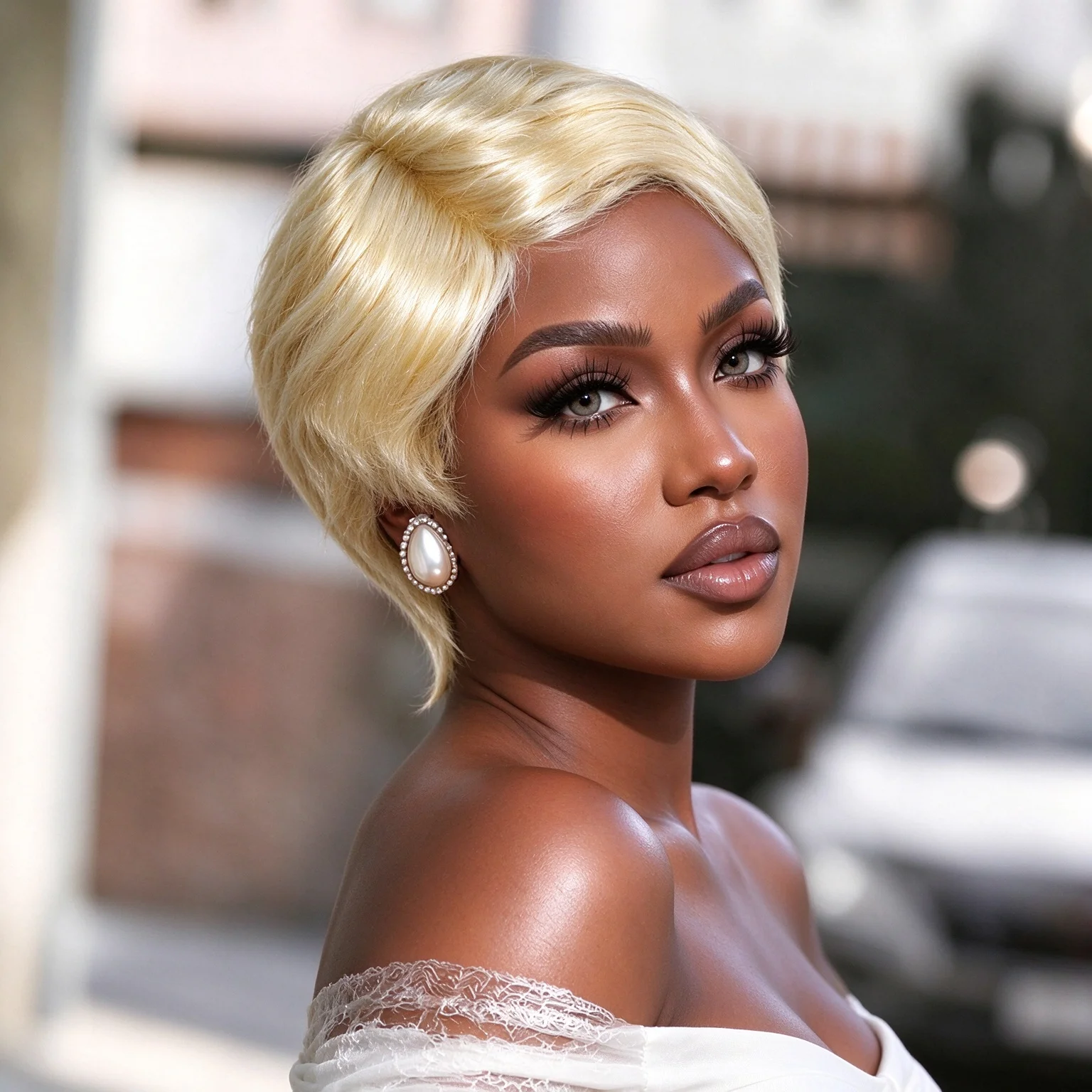 Glue Free Mechanism Deep Waves, 150% Density Natural Styling,Women's 4-inch Golden Short Elf Hairstyle Real Hair Wig