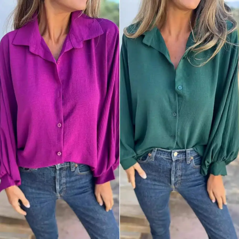 

Dropped Shoulder Satin Blouse Elegant Office Wear Ice Silk Wrinkles Shirt Satin Faux Silk Blouse Loose Fit Tunic Tops for Women