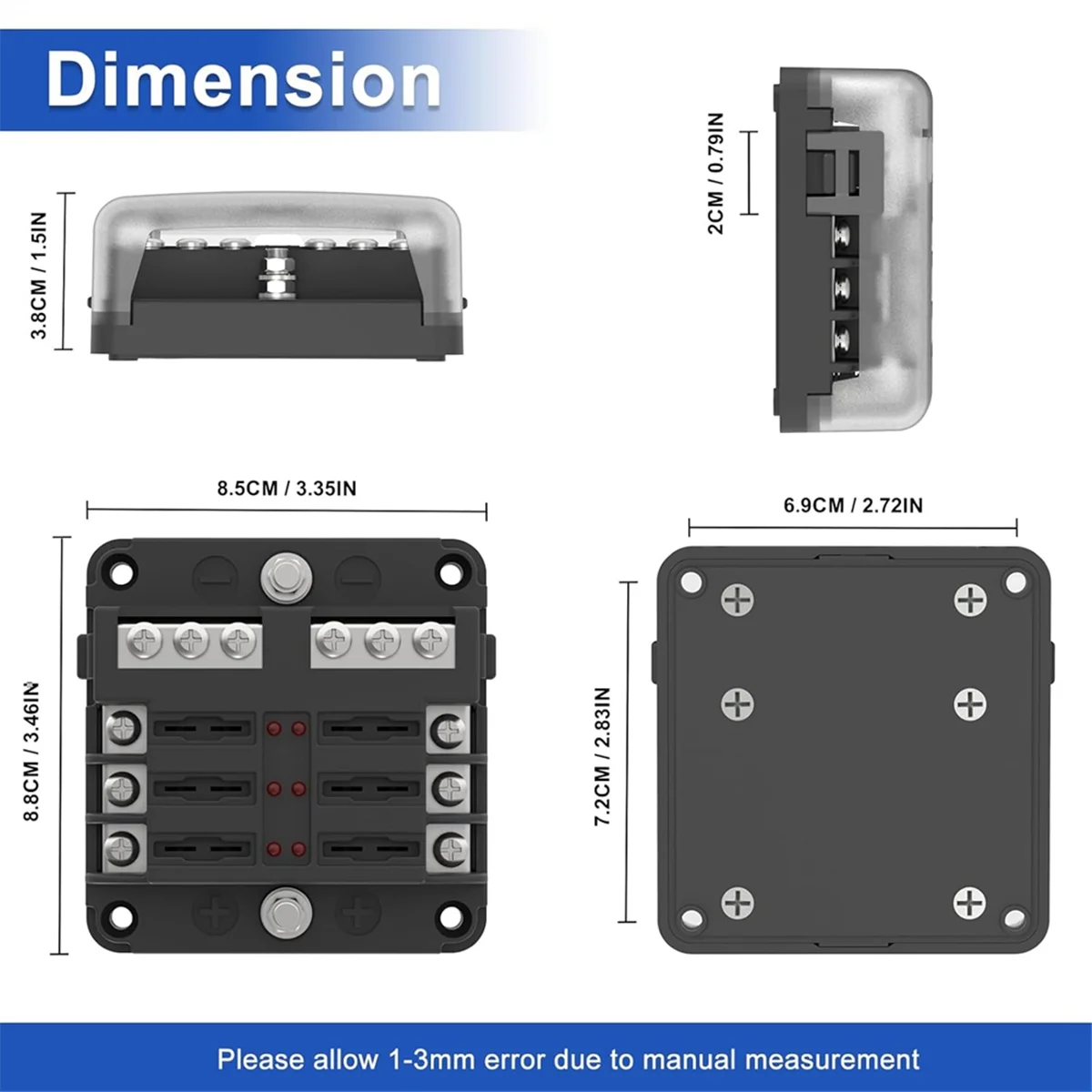 A83Z 6 Way Fuse Block Box 12V/24V DC, ATC/ATO Fuse Panel with LED Indicator for Marine Boat Automotive Motorcycle