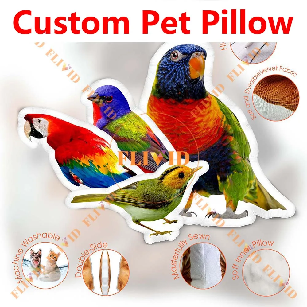 

Custom 3D Pet Animals Pillow Personalized Birds Shaped Pillow Budgerigar Canary Cockatiel Parrot Memorial Photo Cushion Bird