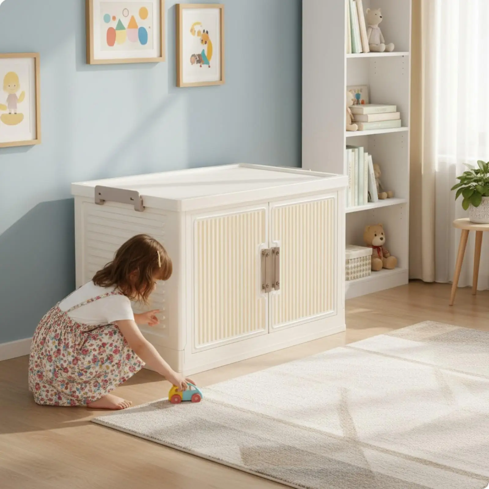 Children Book Organizer Cabinet with Flat Top for Playroom Bedroom Narrow Corner Space Saving Storage