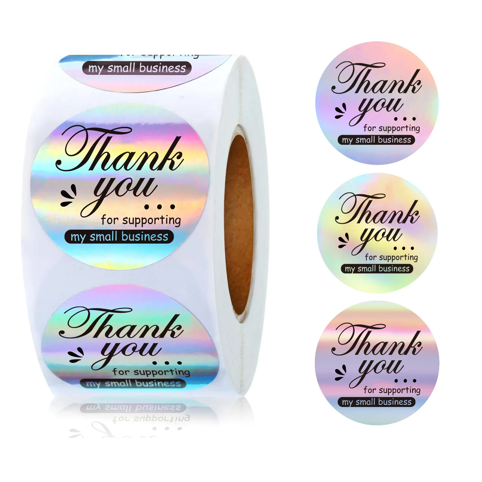 500Pcs/Roll Rainbow Laser Flash Thank You Stickers Desserts Cake Baking Wedding Flowers Sealing Sticker DIY Guitar Decorativ