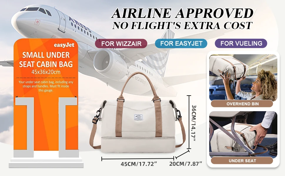 Reisetasche, Sporttasche, Sporttasche, Schultertasche, Weekender, Übernachtungstasche für Damen, Handgepäcktasche mit nasse Tasche, erweiterbare Tasche – Detail 3