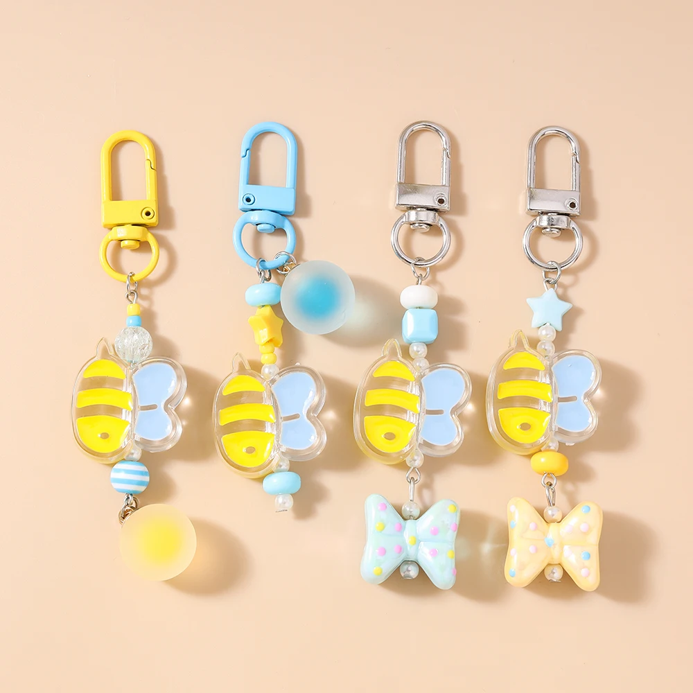 

Cute Resin Bee keychain Women Girls Bowknot Key Ring Pendants for Handbag Charms DIY Key Chain Jewelry Gifts