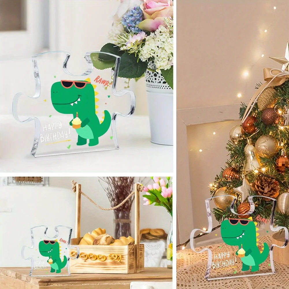 Dinosaur Acrylic Puzzle Plaque 4x3.3in Desk Decor, Funny Birthday Gift for Friends Siblings Colleagues