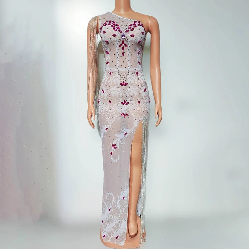 

French Sexy Perspective Fringed Drape Dress Performance Female Singer High-end Atmosphere Company Annual Meeting Evening Dress