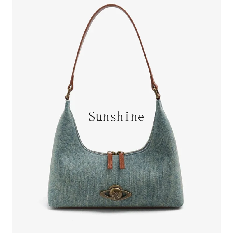 

Denim underarm premium shoulder bag women's retro handbag