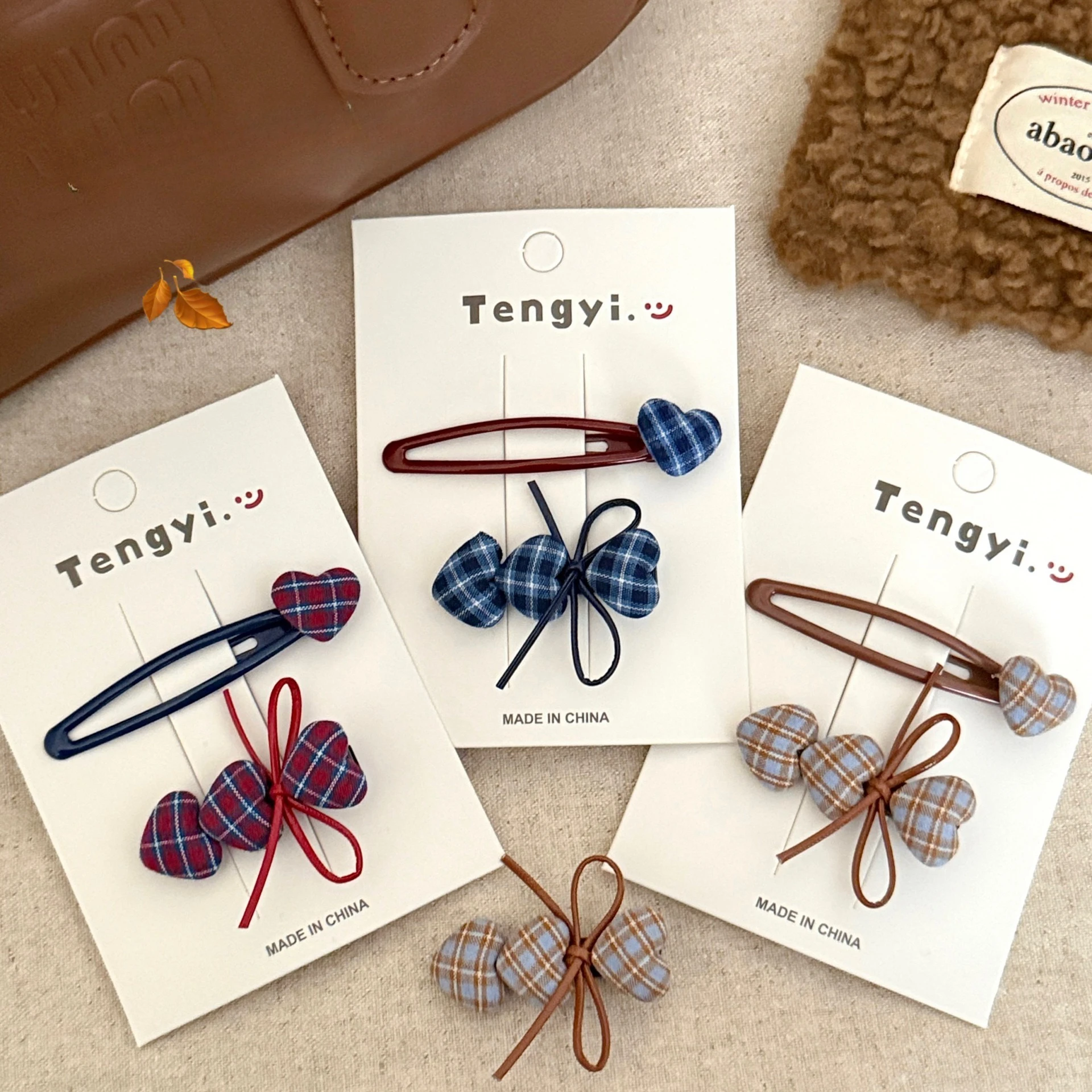 1Pcs Vintage Plaid Herz Haar Zubehör Set Nette Bogen Dekor Frauen Mädchen Täglich Casual Party Haar Dekoration Mode Haar clips – Detail 7