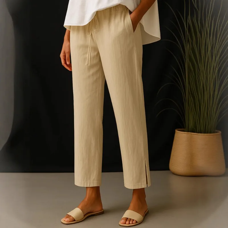 بنطلون كاجوال نسائي جديد موديل 2025 بخصر عالٍ وجيب برباط ومرن #2