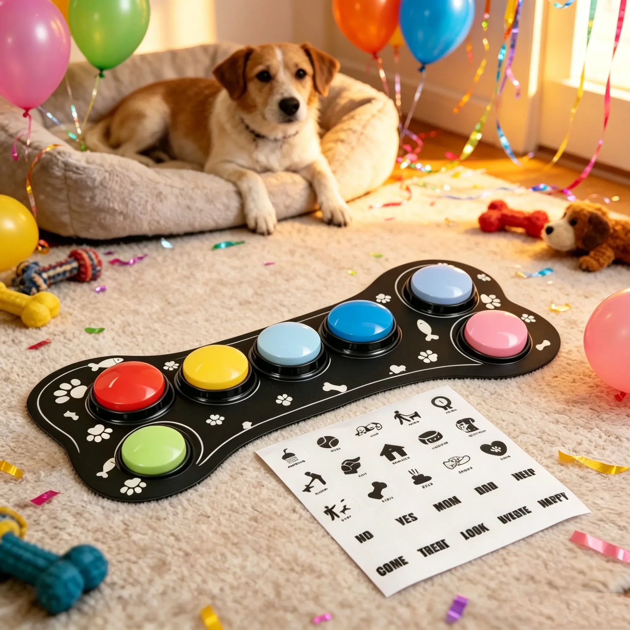 6PCS Dog Button Dog Communication Buttons With Nonslip Mat Voice Recording Button For Pet Training Pet Toy Cat Dog Squeak Toy