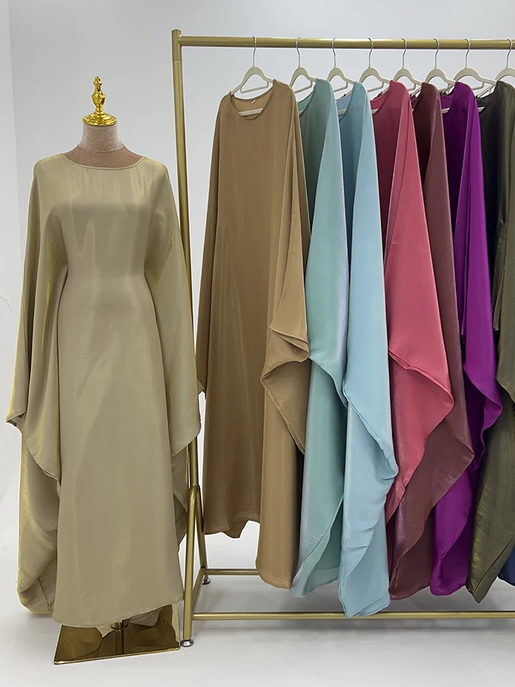 Robe Abaya en Satin Brcorporelle à Manches sulfpour Femme, Vêtement Modeste, Couleur Unie, avec Ceinture, Style Dubaï, Turc