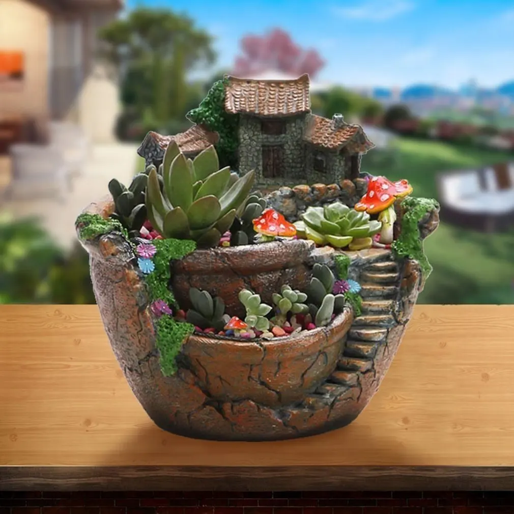 Maceta de flores suculentas de jardín de modelos creativos, macetas de resina de Micro paisaje, artesanías, adornos de escritorio, suministros de decoración de jardín