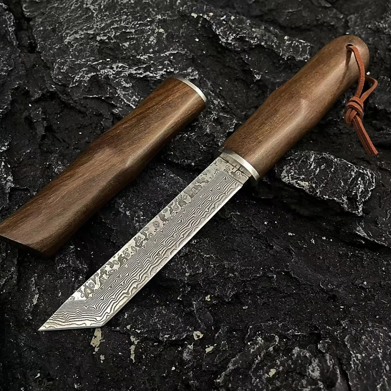 

Коллекционный прямой нож из дамасской стали, нож с ножнами, нож для активного отдыха, нож для самообороны, острый нож для фруктов, высококачественный нож для чая