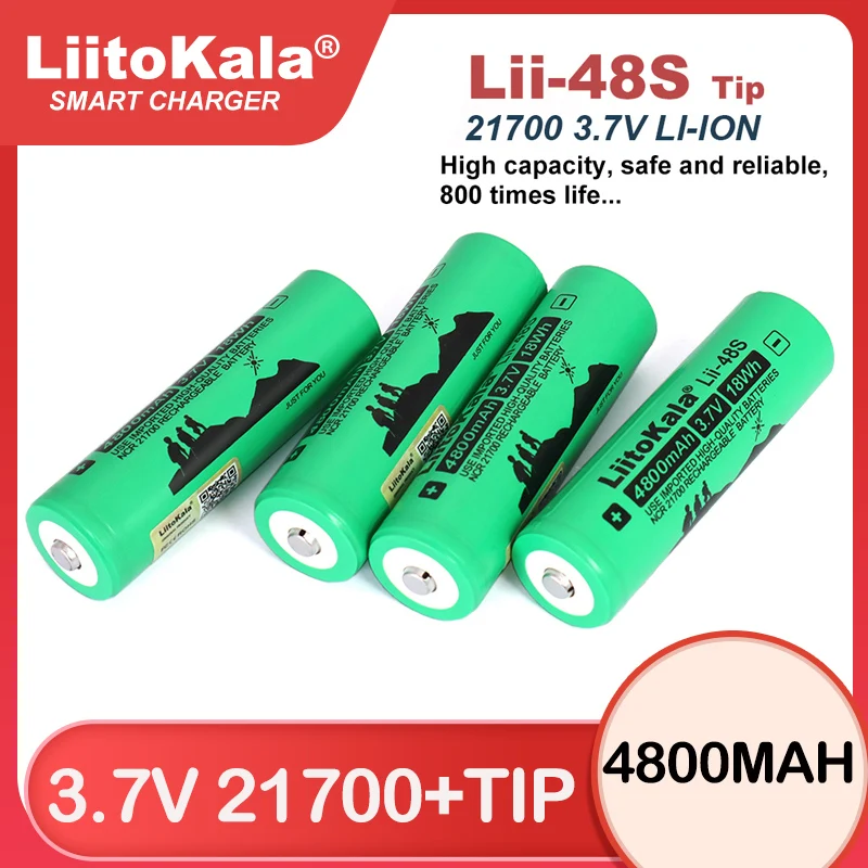 LiitoKala Lii-48S 3.7V 4800mAh bateria 21700 9.6A moc 2C szybkość rozładowania baterie litowe do latarki (bez PCB)