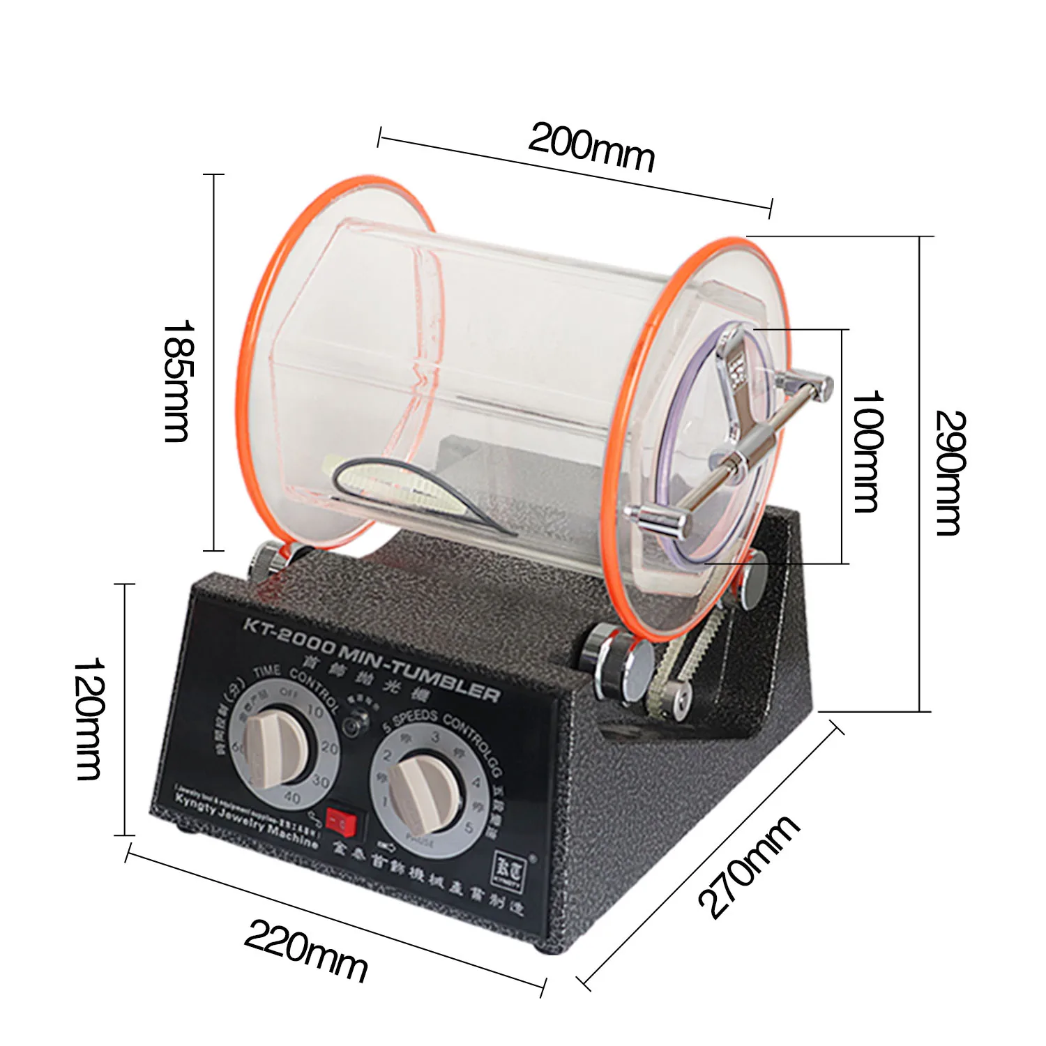 Kt2000 Roller Polisher  - Timing Speed Function Jewelry for  Polishing Walnut Coin Deburring Chamfering Cleaning Tool