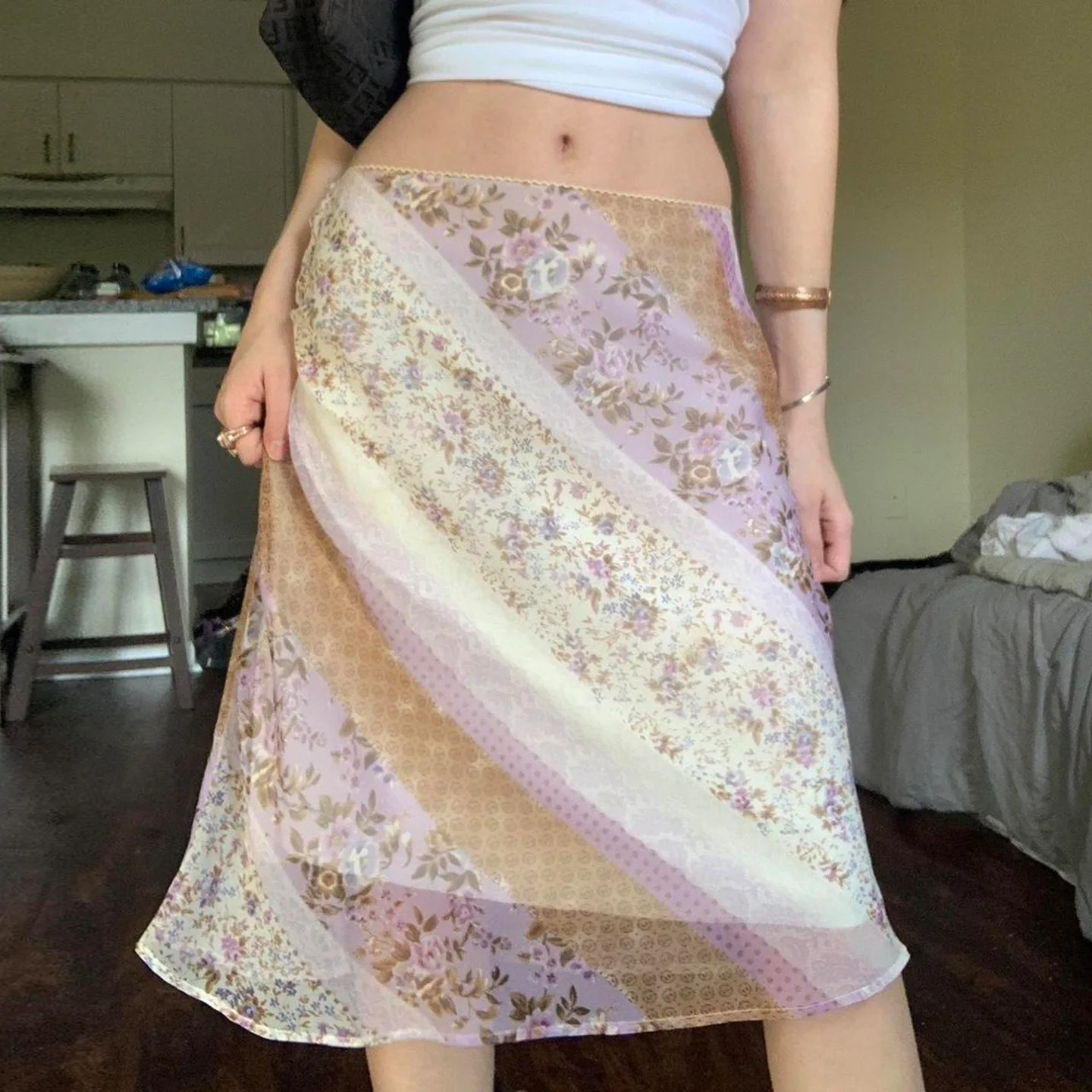 

Europe and the United States summer new floral print skirt sexy mesh stitching slim A-line dress women's clothing.