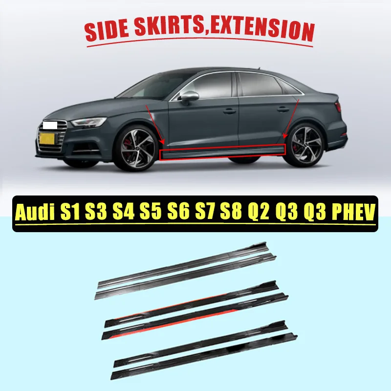 8PCS 2M/2.18M Side Skirt Extension Rocker Plate Lip Separator Bumper For Audi S1 S3 S4 S5 S6 S7 S8 Q2 Q3 Q3 PHEV