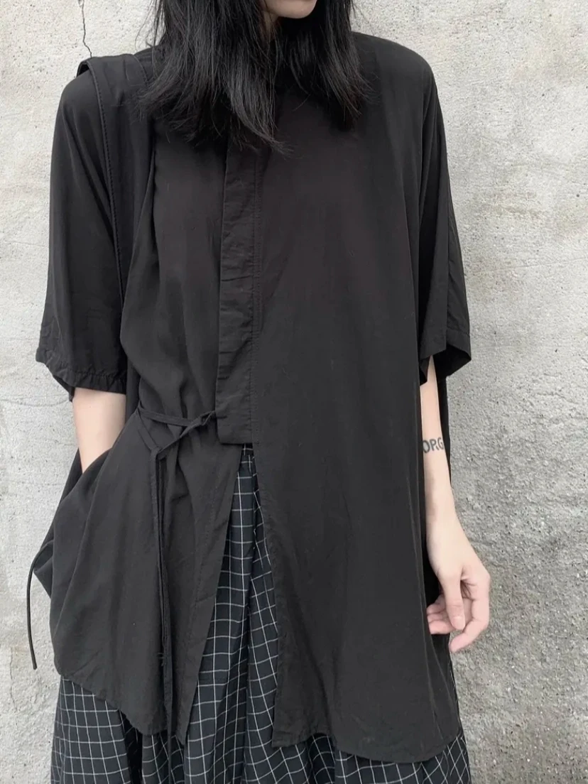 

Женская рубашка свободного кроя с коротким рукавом, тонкими рукавами-летучая мышь, с поясом, летняя новинка, дышащая, влагоотводящая