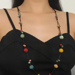 1 Beaded Ceramic Necklace Women's Exaggerated Long Necklace