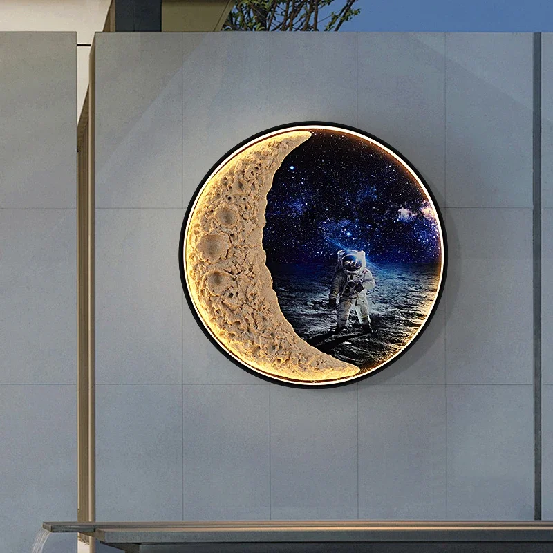 Lâmpada Mural impermeável ao ar livre, decoração circular criativa da paisagem, espaço sideral, villa e pintura do pátio, 8m