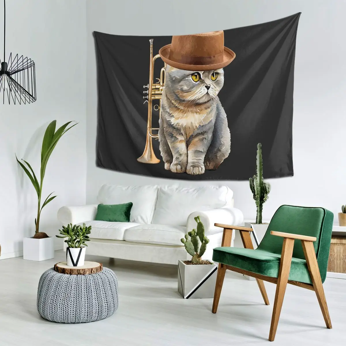 Trumpet Cat Tapestry Art Wall Hanging Aesthetic Home Decor Tapestries for Living Room Bedroom Dorm Room