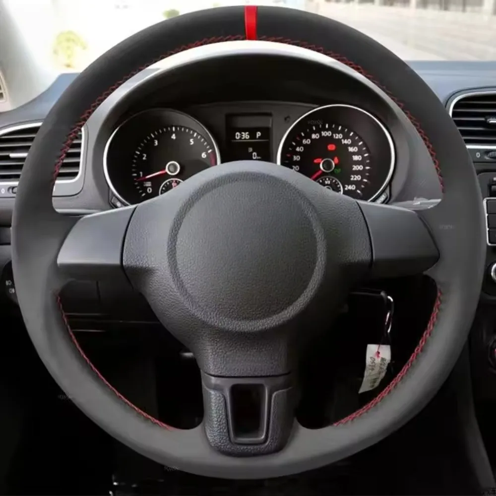 Car Steering Wheel Cover Perforated Microfiber Wear Resistant Leather For FVW Golf 6 MK6 Jetta Bora Polo Steering Wheel Case