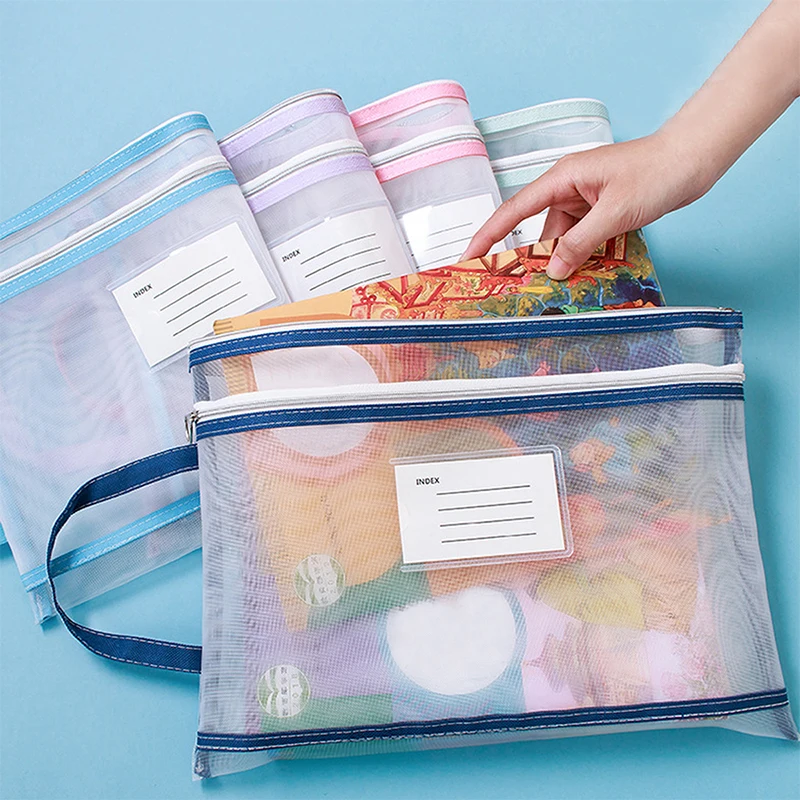1pc File Holder Transparent Bag Document Holder With Lanyard Zipper Closure Large Capacity Clear Storage Bag A4 Organizer