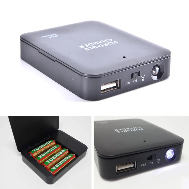 1Pc 4 Slots AA Battery USB Power Bank Charger Case Box Battery Charger Emergency Power Charge Box Mobile Phone Charging Base