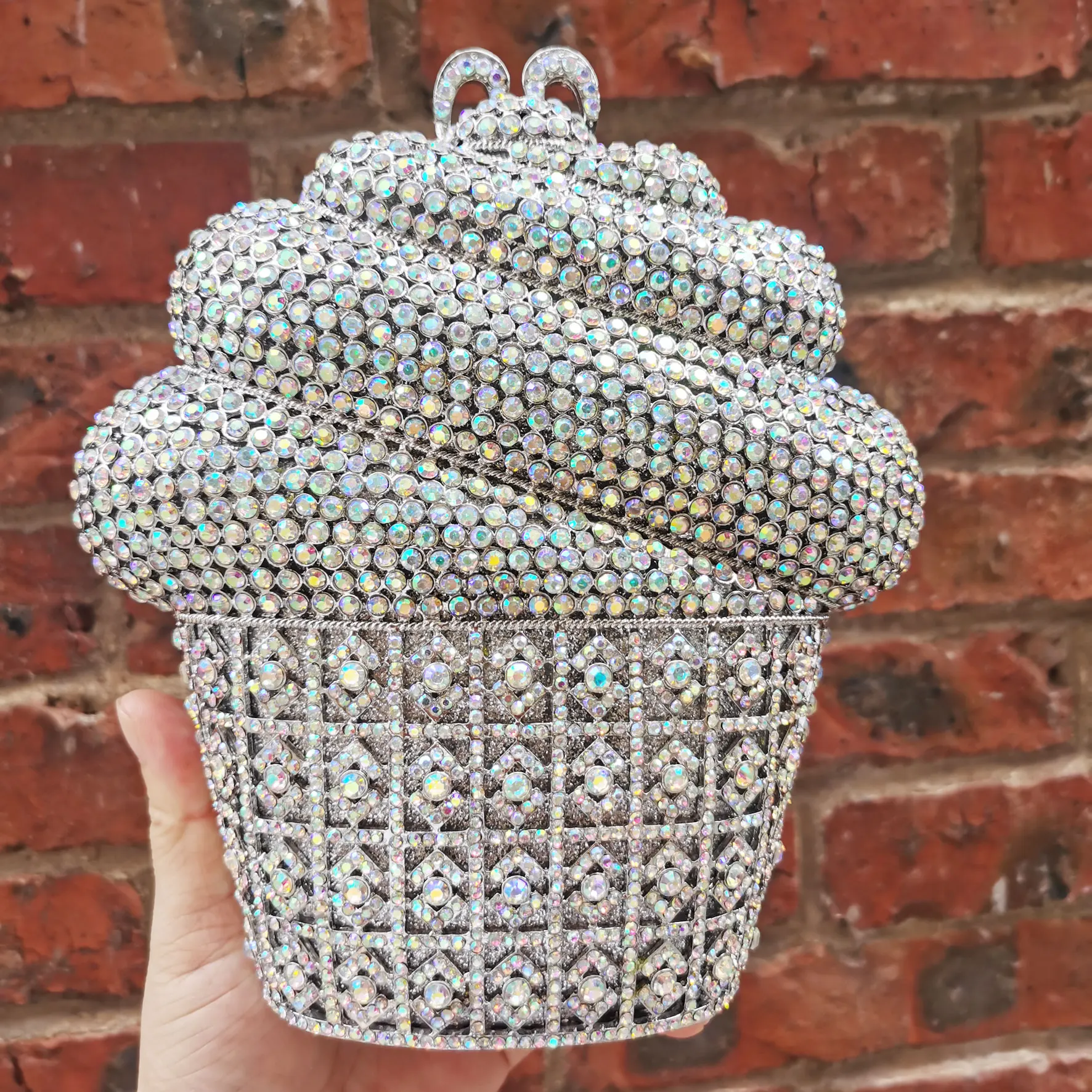 Newest Luxury Ice cream Crystal Evening Bag Gold Silver CupCake Wedding Party Prom Clutch Purse Handbag Chain Shoulder Bag SC621